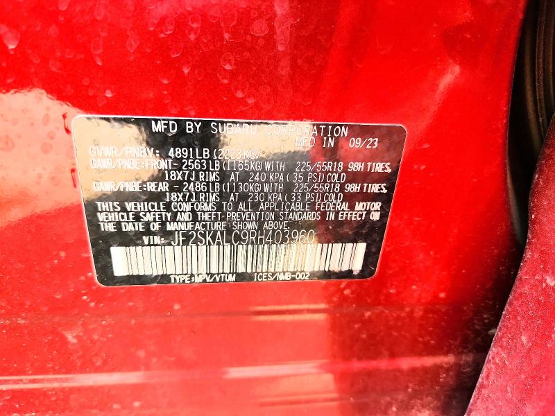 Auction sale of the 2024 Subaru Forester, vin: JF2SKALC9RH403960, lot number: 63830956