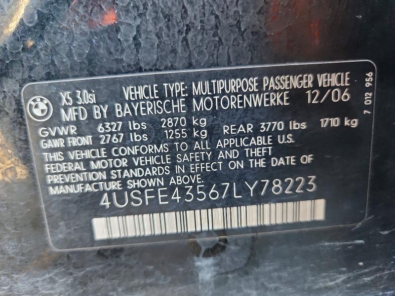 66464166 :رقم المزاد ، 4USFE43567LY78223 vin ، 2007 Bmw X5 مزاد بيع