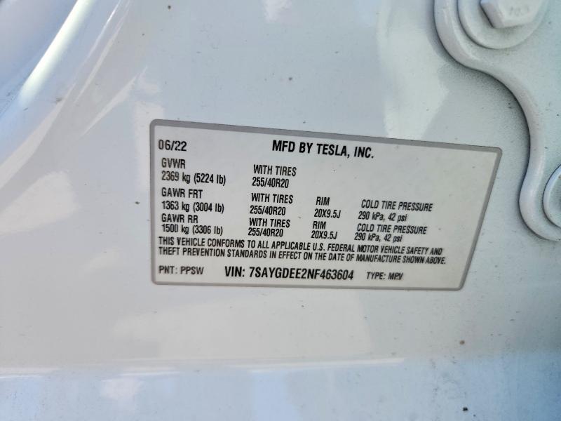 Aukcja sprzedaży 2022 Tesla Model Y, vin: 7SAYGDEE2NF463604, numer aukcji: 66653266