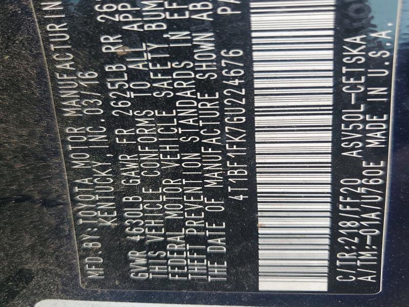 63798536 :رقم المزاد ، 4T1BF1FK7GU224676 vin ، 2016 Toyota Camry مزاد بيع