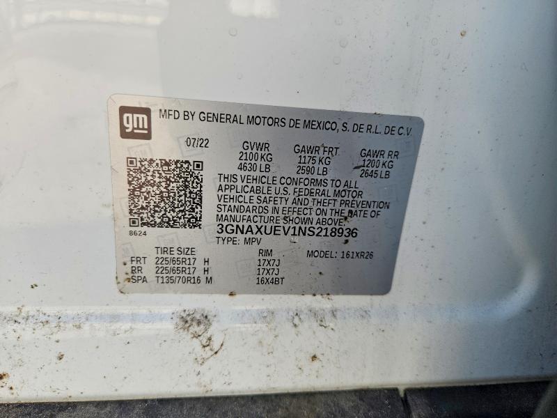 62845016 :رقم المزاد ، 3GNAXUEV1NS218936 vin ، 2022 Chevrolet Equinox مزاد بيع