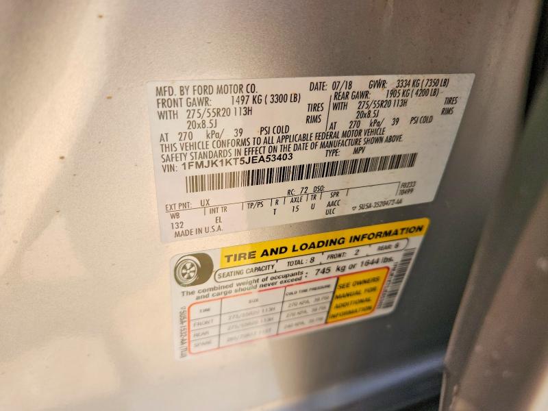 2018 Ford Expedition მანქანა იყიდება აუქციონზე, vin: 1FMJK1KT5JEA53403, აუქციონის ნომერი: 66699646