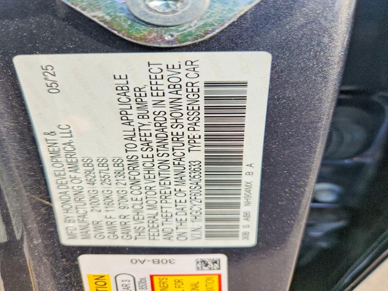 Aukcja sprzedaży 2025 Honda Accord, vin: 1HGCY2F60SA053633, numer aukcji: 65042226