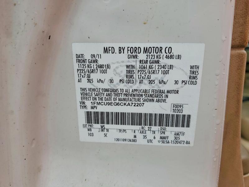 2012 Ford Escape მანქანა იყიდება აუქციონზე, vin: 1FMCU9EG6CKA72207, აუქციონის ნომერი: 62480256