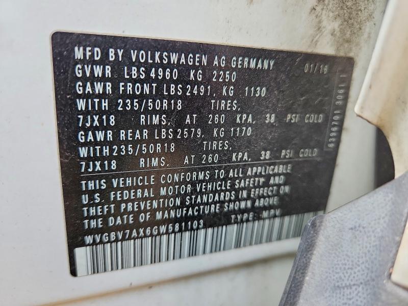 Продажа на аукционе авто 2016 Volkswagen Tiguan, vin: WVGBV7AX6GW581103, номер лота: 63486756