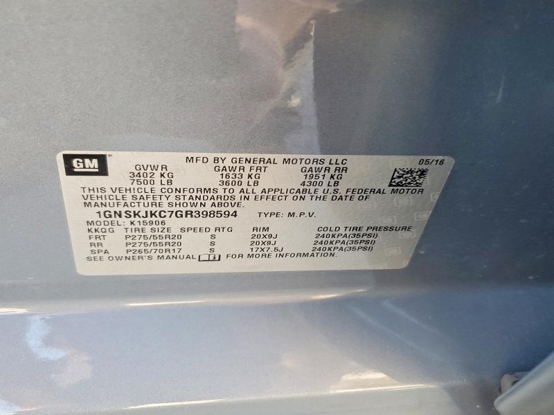 66816686 :رقم المزاد ، 1GNSKJKC7GR398594 vin ، 2016 Chevrolet Suburban مزاد بيع