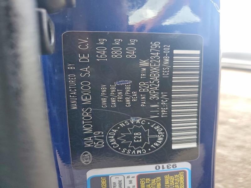2019 Kia Rio მანქანა იყიდება აუქციონზე, vin: 3KPA25ABXKE234796, აუქციონის ნომერი: 64616156