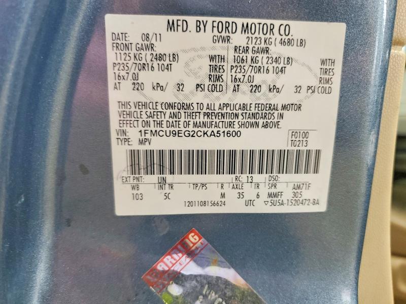 Aukcja sprzedaży 2012 Ford Escape, vin: 1FMCU9EG2CKA51600, numer aukcji: 63792226