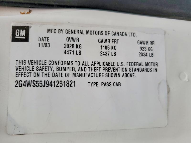 64953216 :رقم المزاد ، 2G4WS55J941251821 vin ، 2004 Buick Century مزاد بيع