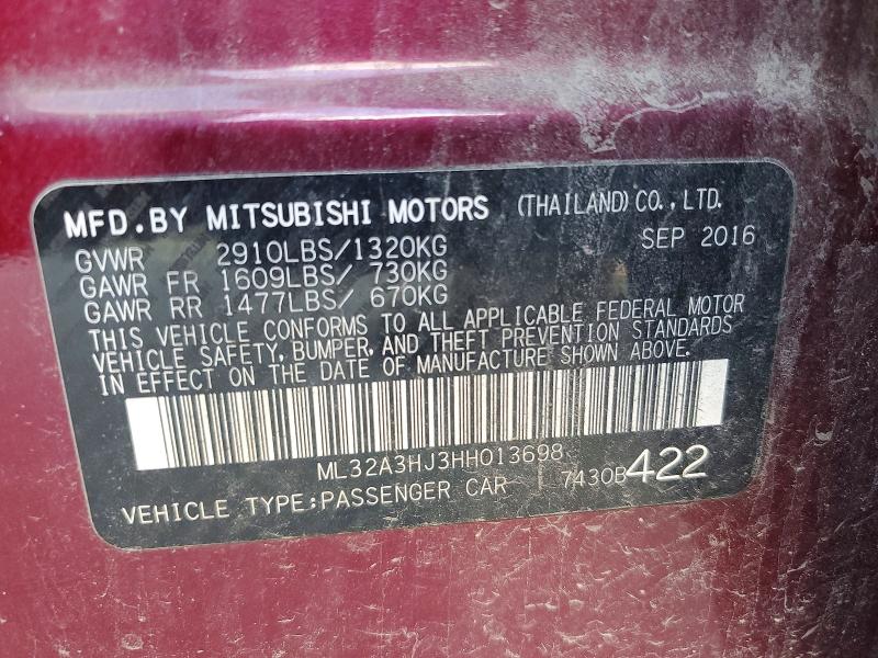 Продажа на аукционе авто 2017 Mitsubishi Mirage, vin: ML32A3HJ3HH013698, номер лота: 63750186