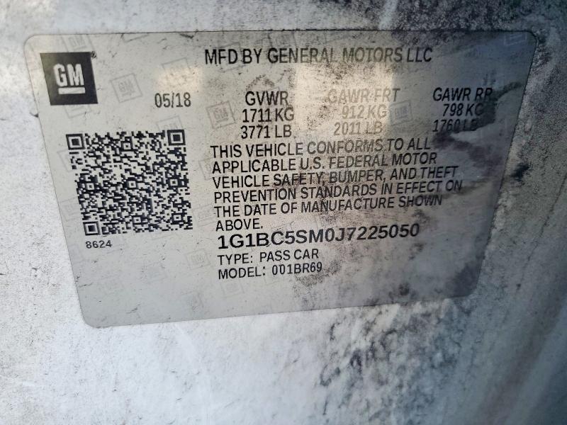 2018 Chevrolet Cruze მანქანა იყიდება აუქციონზე, vin: 1G1BC5SM0J7225050, აუქციონის ნომერი: 64405256