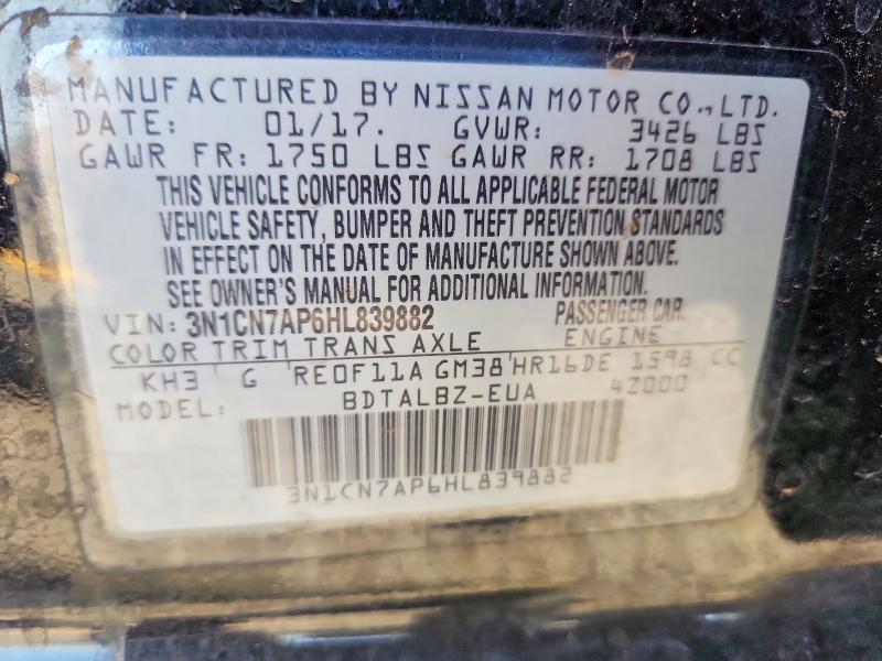Aukcja sprzedaży 2017 Nissan Versa, vin: 3N1CN7AP6HL839882, numer aukcji: 63721796