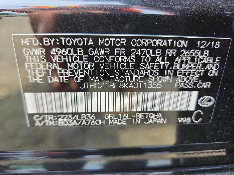 Aukcja sprzedaży 2019 Lexus Gs 350, vin: JTHCZ1BL8KA011355, numer aukcji: 64980206