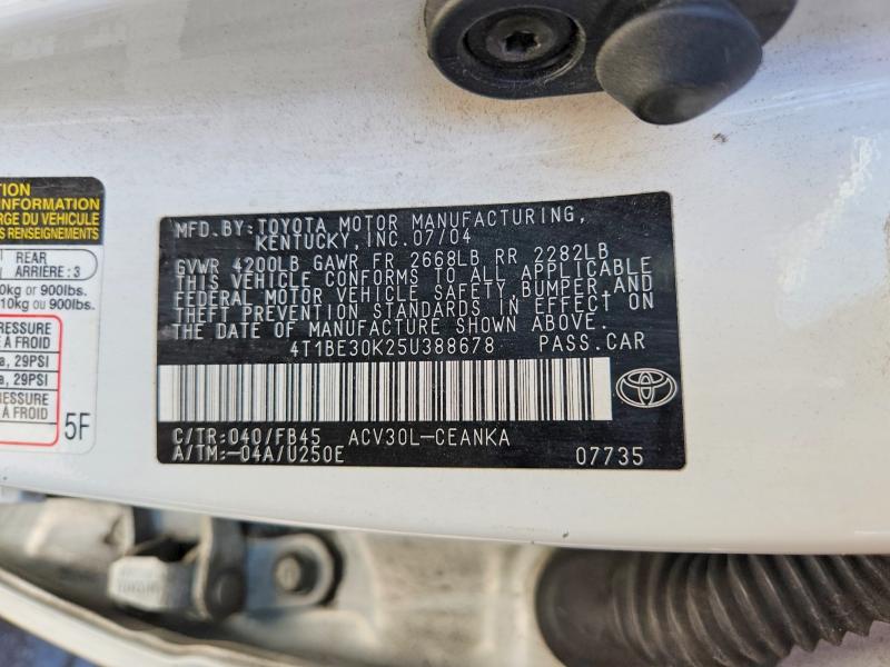 2005 Toyota Camry მანქანა იყიდება აუქციონზე, vin: 4T1BE30K25U388678, აუქციონის ნომერი: 65752056