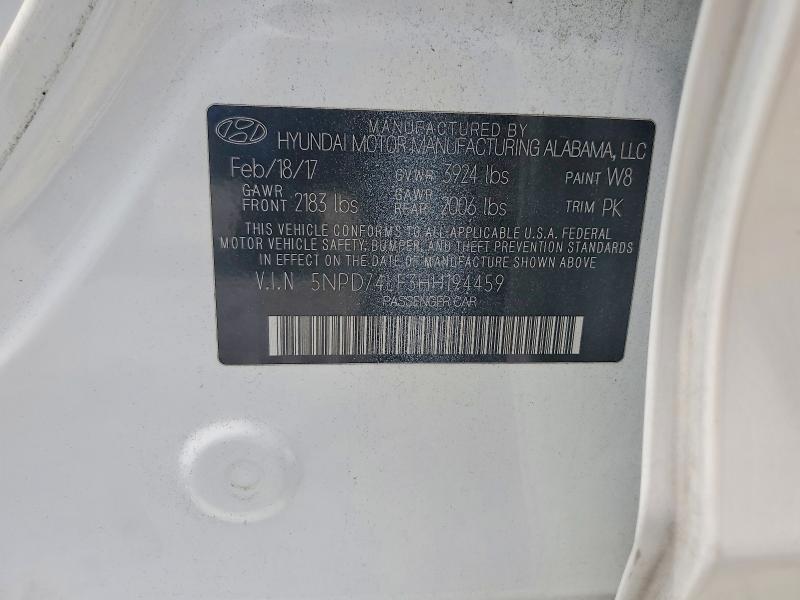 2017 Hyundai Elantra მანქანა იყიდება აუქციონზე, vin: 5NPD74LF3HH194459, აუქციონის ნომერი: 64973356
