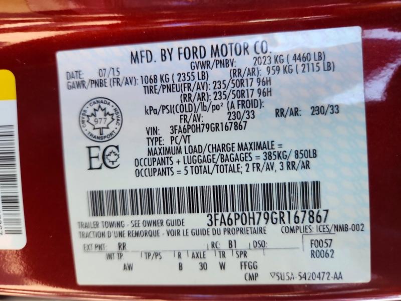 Aukcja sprzedaży 2016 Ford Fusion, vin: 3FA6P0H79GR167867, numer aukcji: 64238906
