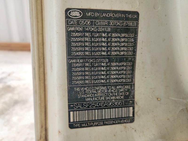 2006 Land Rover Range Rover Sport მანქანა იყიდება აუქციონზე, vin: SALSF254X6A963661, აუქციონის ნომერი: 63819226