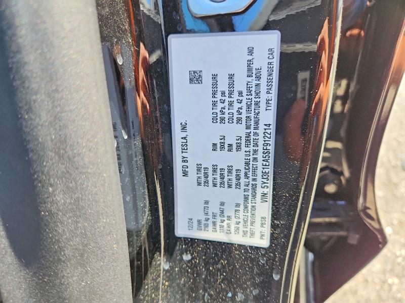 2025 Tesla Model 3 მანქანა იყიდება აუქციონზე, vin: 5YJ3E1EA5SF912214, აუქციონის ნომერი: 65759806