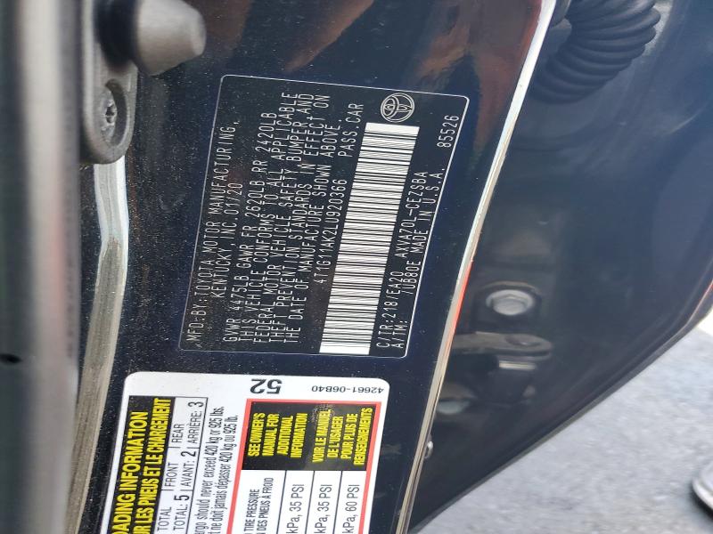 66126946 :رقم المزاد ، 4T1G11AK2LU920366 vin ، 2020 Toyota Camry مزاد بيع
