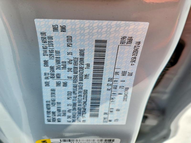 63580396 :رقم المزاد ، 1FTER4FH3NLD23500 vin ، 2022 Ford Ranger مزاد بيع
