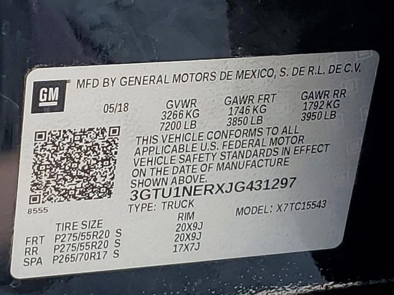 Aukcja sprzedaży 2018 Gmc Sierra, vin: 3GTU1NERXJG431297, numer aukcji: 64324656