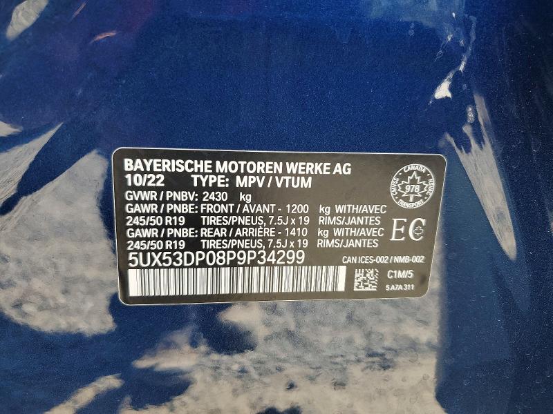 66735216 :رقم المزاد ، 5UX53DP08P9P34299 vin ، 2023 Bmw X3 مزاد بيع