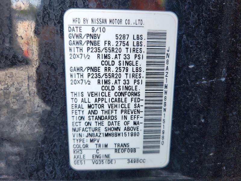 Продажа на аукционе авто 2011 Nissan Murano, vin: JN8AZ1MW8BW151980, номер лота: 61997156