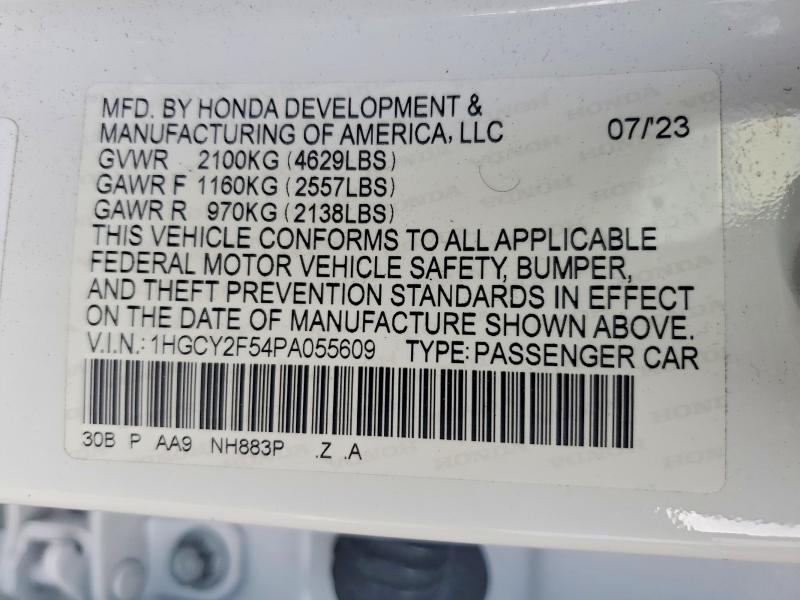 Aukcja sprzedaży 2023 Honda Accord, vin: 1HGCY2F54PA055609, numer aukcji: 65576216