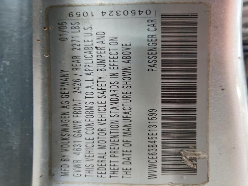 65274336 :رقم المزاد ، WVWCE63B45E131599 vin ، 2005 Volkswagen Passat مزاد بيع