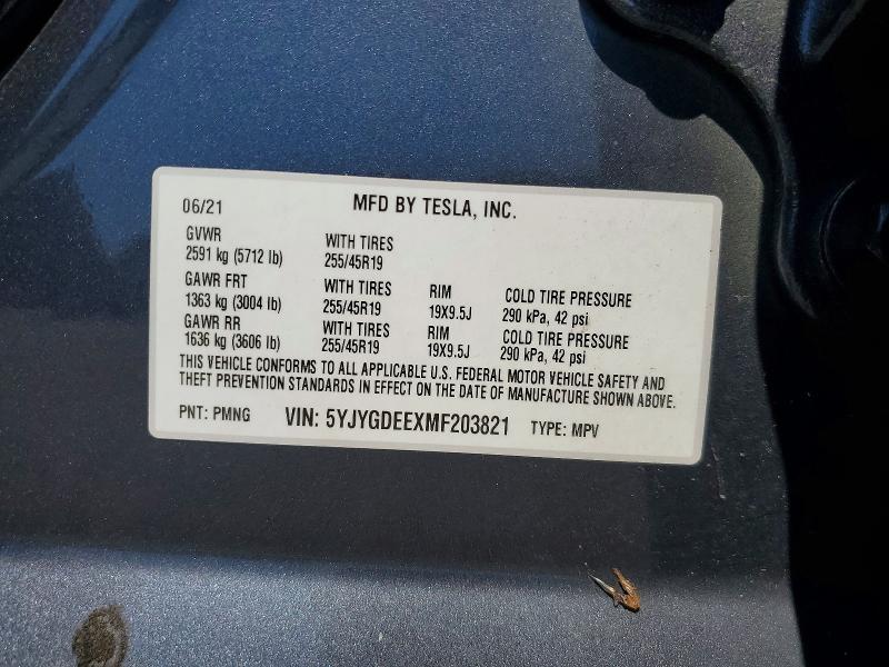 64058036 :رقم المزاد ، 5YJYGDEEXMF203821 vin ، 2021 Tesla Model Y مزاد بيع