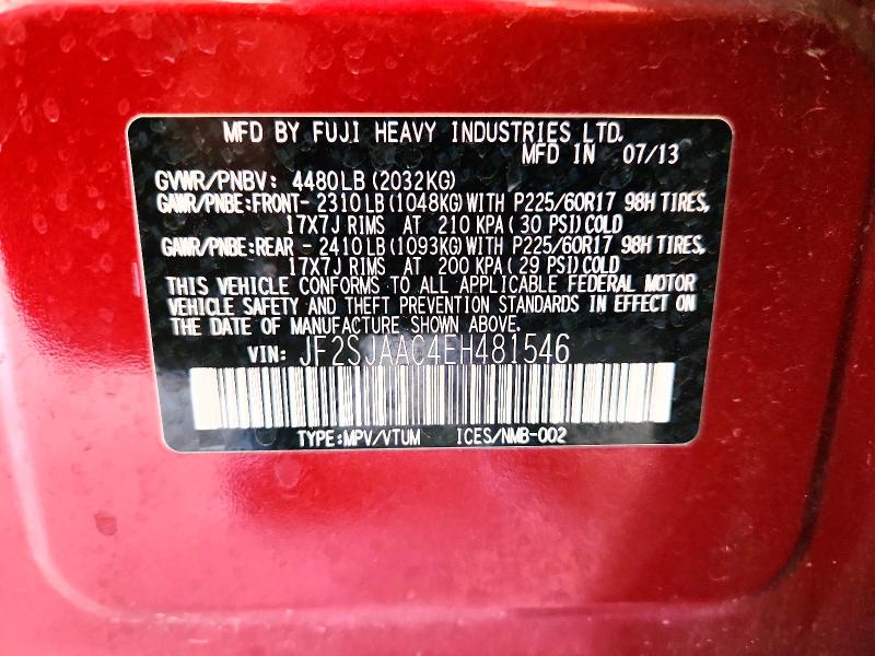 Продаж на аукціоні авто 2014 Subaru Forester, vin: JF2SJAAC4EH481546, номер лоту: 64055546