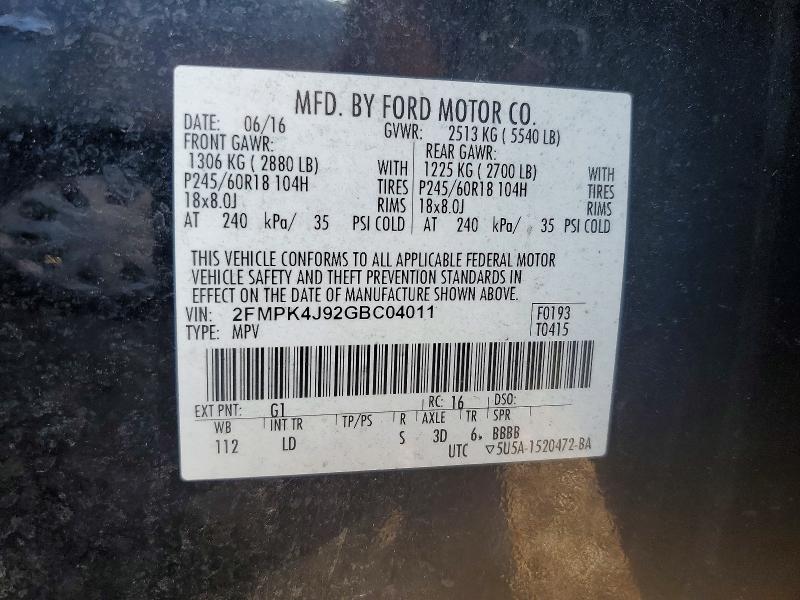 Продажа на аукционе авто 2016 Ford Edge, vin: 2FMPK4J92GBC04011, номер лота: 63816836