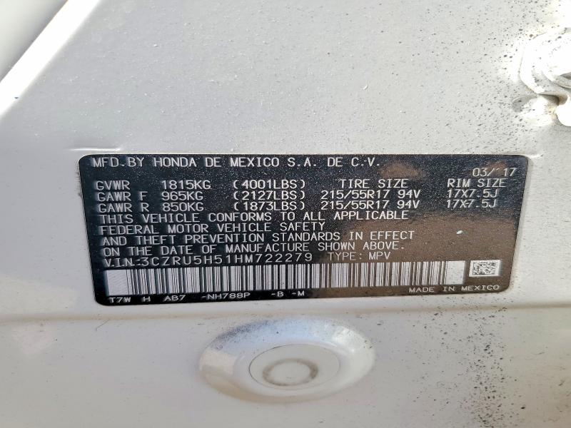 Продаж на аукціоні авто 2017 Honda Hr-v, vin: 3CZRU5H51HM722279, номер лоту: 65494906