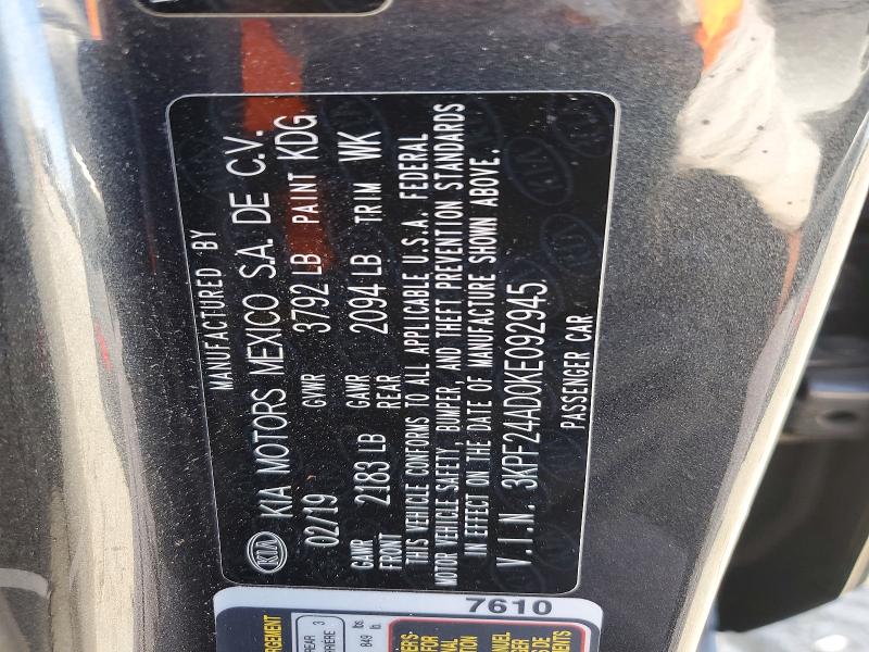 65242946 :رقم المزاد ، 3KPF24AD0KE092945 vin ، 2019 Kia Forte مزاد بيع