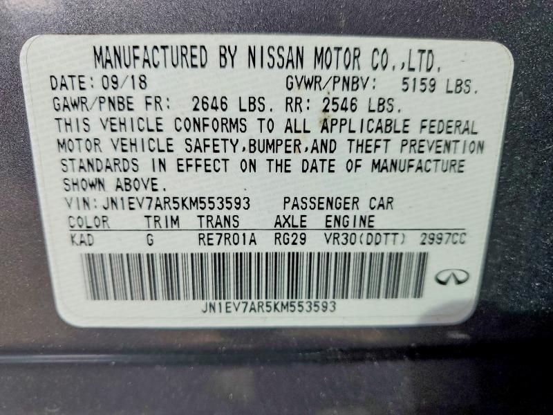 Продажа на аукционе авто 2019 Infiniti Q50, vin: JN1EV7AR5KM553593, номер лота: 66254936