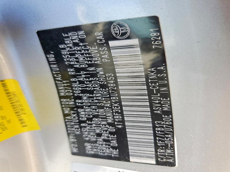 65684956 :رقم المزاد ، 4T1BF3EK1BU728453 vin ، 2011 Toyota Camry مزاد بيع