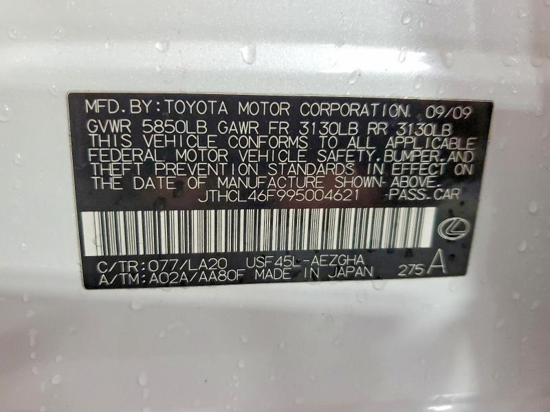 66308186 :رقم المزاد ، JTHCL46F995004621 vin ، 2009 Lexus Ls مزاد بيع
