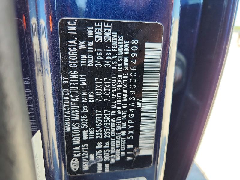 2016 Kia Sorento მანქანა იყიდება აუქციონზე, vin: 5XYPG4A39GG064908, აუქციონის ნომერი: 66177866
