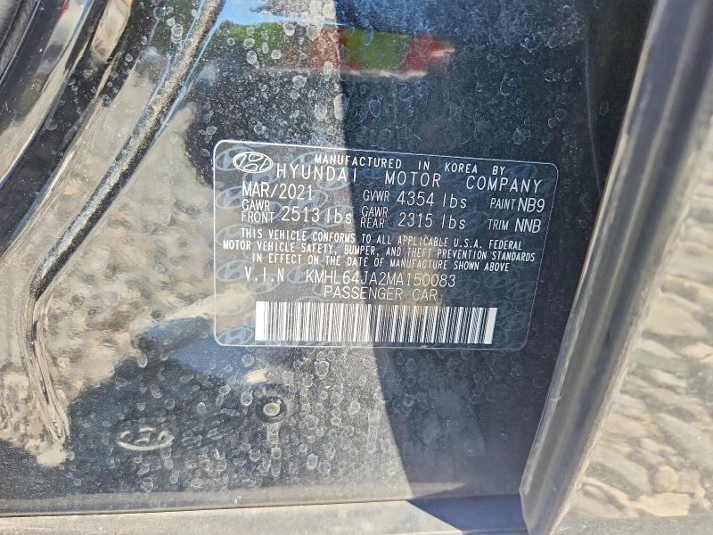 2021 Hyundai Sonata მანქანა იყიდება აუქციონზე, vin: KMHL64JA2MA150083, აუქციონის ნომერი: 66588556