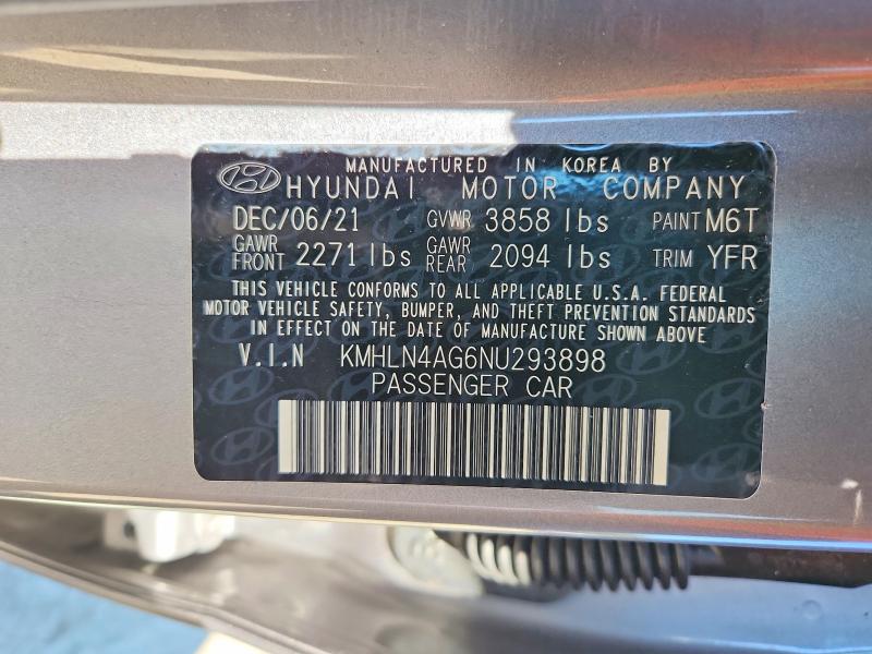 65387926 :رقم المزاد ، KMHLN4AG6NU293898 vin ، 2022 Hyundai Elantra مزاد بيع