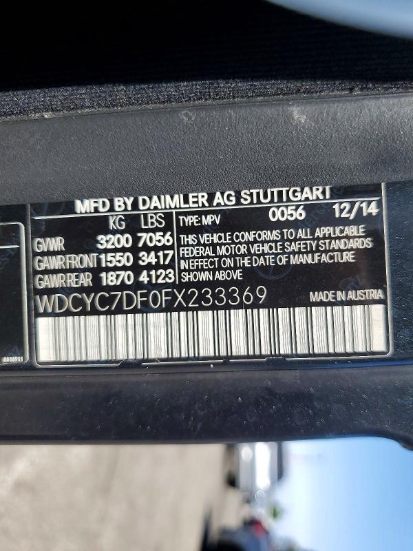 64669366 :رقم المزاد ، WDCYC7DF0FX233369 vin ، 2015 Mercedes-benz G مزاد بيع