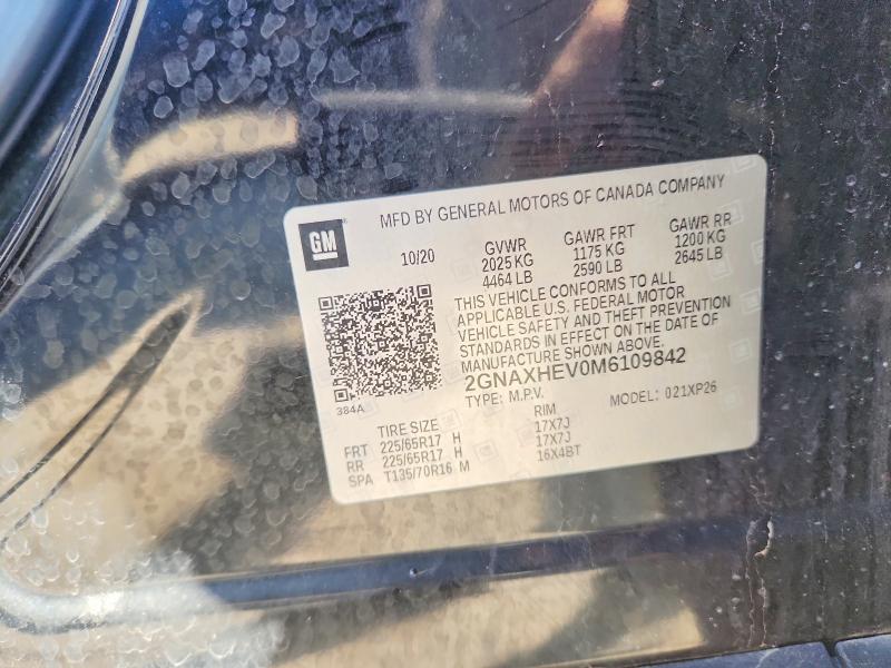 2021 Chevrolet Equinox მანქანა იყიდება აუქციონზე, vin: 2GNAXHEV0M6109842, აუქციონის ნომერი: 63200526