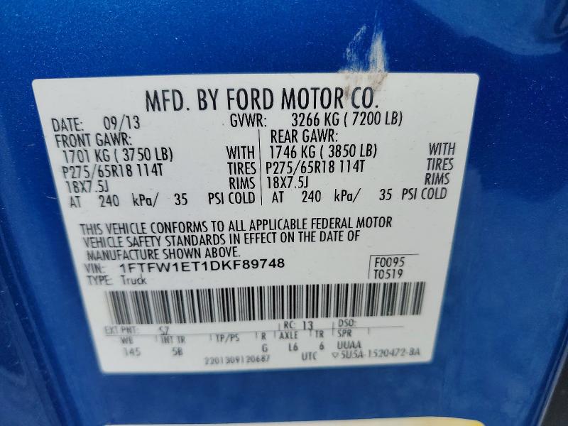 Aukcja sprzedaży 2013 Ford F150, vin: 1FTFW1ET1DKF89748, numer aukcji: 65086266