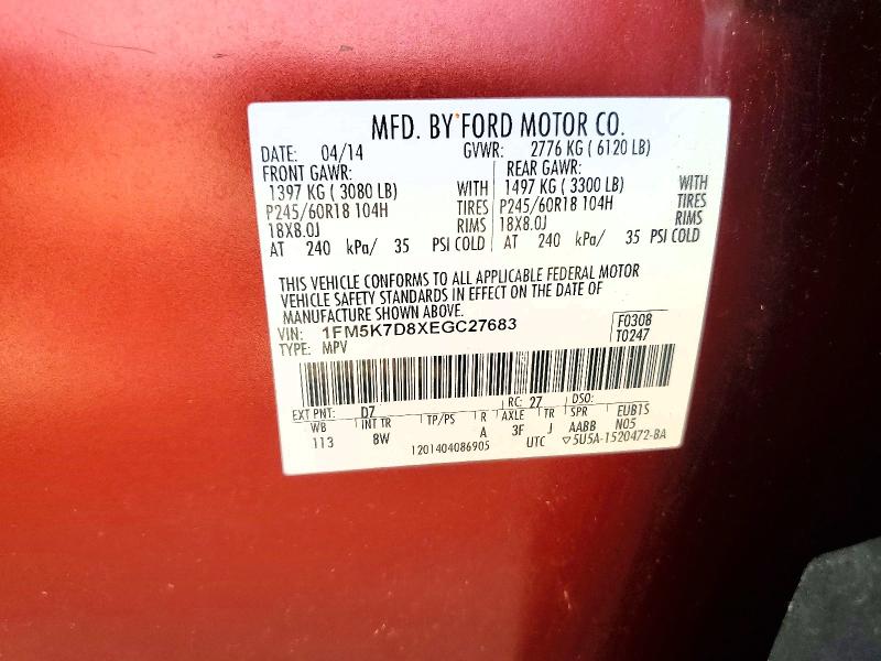 Aukcja sprzedaży 2014 Ford Explorer, vin: 1FM5K7D8XEGC27683, numer aukcji: 65395236