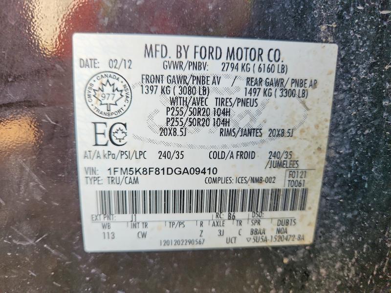 65344156 :رقم المزاد ، 1FM5K8F81DGA09410 vin ، 2013 Ford Explorer مزاد بيع