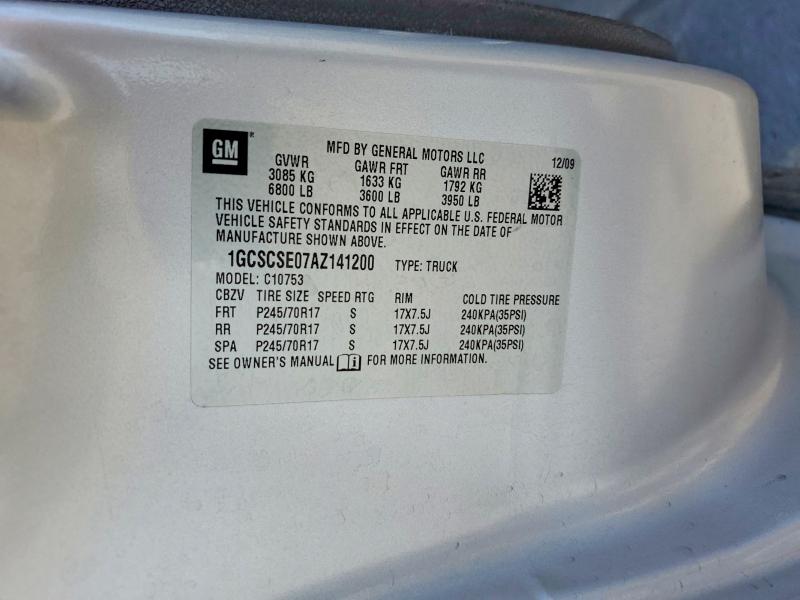 2010 Chevrolet Silverado მანქანა იყიდება აუქციონზე, vin: 1GCSCSE07AZ141200, აუქციონის ნომერი: 63844626