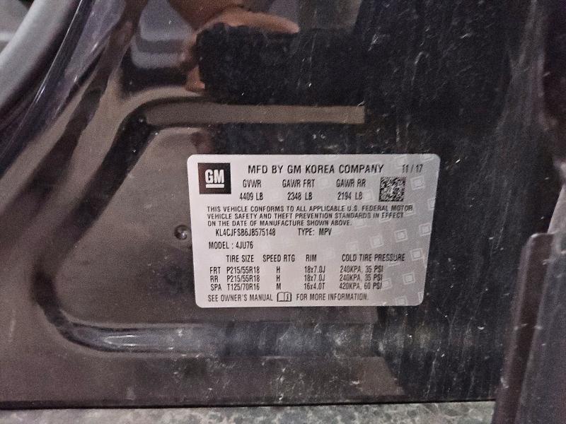 65110766 :رقم المزاد ، KL4CJFSB6JB575148 vin ، 2018 Buick Encore مزاد بيع
