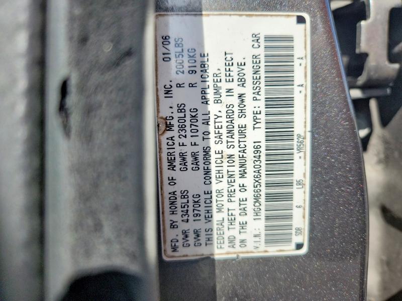 Aukcja sprzedaży 2006 Honda Accord, vin: 1HGCM665X6A034961, numer aukcji: 66486646
