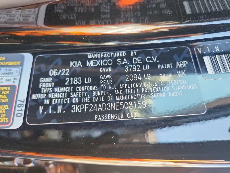 Aukcja sprzedaży 2022 Kia Forte, vin: 3KPF24AD3NE503159, numer aukcji: 66512626