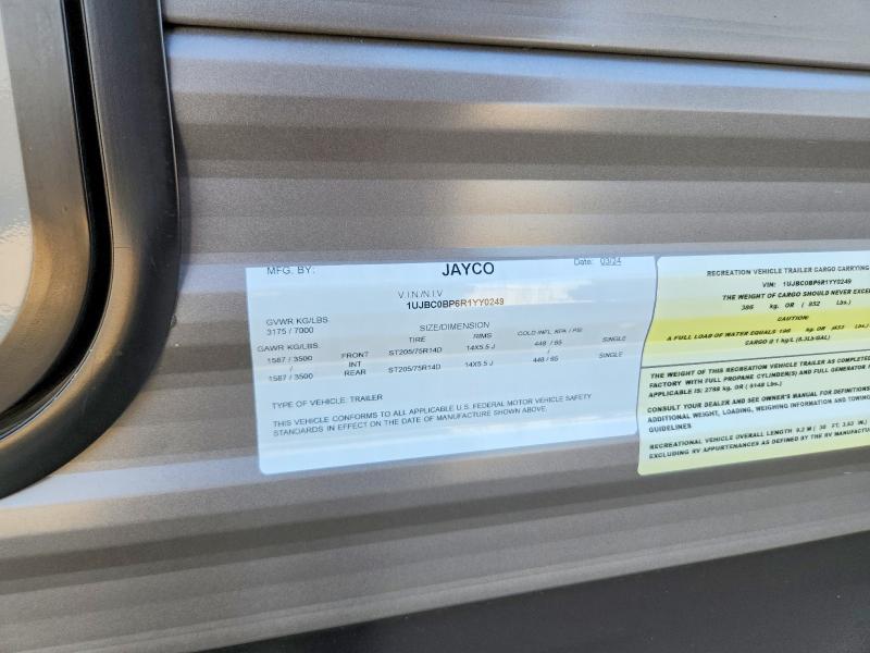2024 Jayco Jay Flight Slx მანქანა იყიდება აუქციონზე, vin: 1UJBC0BP6R1YY0249, აუქციონის ნომერი: 65990496